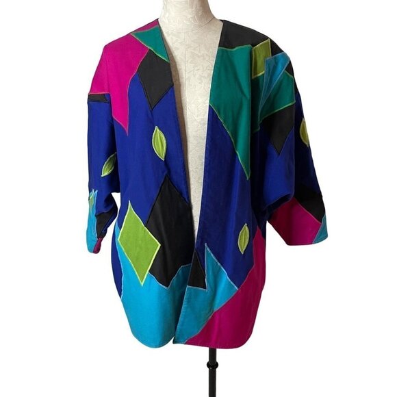 Tipicano Vintage 1980s Jacket Size Large Multicolor Colorblock Cotton Abstract